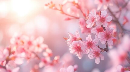 Sticker - Cherry Blossom with Soft focus and color filter, Sakura season Background.