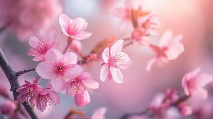 Sticker - Cherry Blossom with Soft focus and color filter, Sakura season Background.