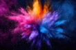 Holi festival, Colorful magic explosion on dark background. Generative ai