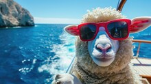 A Sheep Is Sitting On A Boat In The Ocean, Ai Generated
