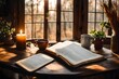 Craft a poem that explores the symbolic significance of window light in the context of morning devotions with open Bibles, coffee, and the comforting presence of wooden tables.