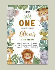 birthday invitation safari theme watercolor template background