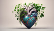 Realistic heart with plants and flowers. AI generated