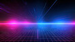© Planetz - dark blue and pink grid light, in the style of sci-fi landscapes, linear perspective,A vibrant futuristic backdrop featuring neon lights, perfect for tech-themed designs, sci-fi projects,