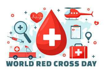 Wall Mural - World Red Cross Day Vector Illustration on May 8 to Medical Health and Providing Blood in Healthcare Flat Cartoon Background Design