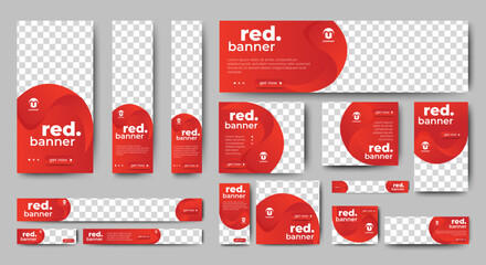 Fototapete - Set of Red Web advertising banner template design. Modern web layout set with standard size. vector