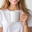 © Alone Mockup - White mug mockup holding by a female model - Coffee mug with model