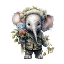 Cute Baby Stuffed Elephant Dressed In Vintage Clothes