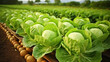 Field of Organic lettuce growing in a field, 