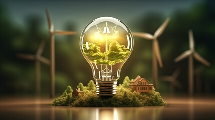 imagine light bulb with 3d windmill inside project for saving en