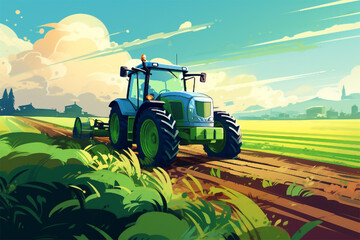 Wall Mural - High perspective front corner view Deere R Standard Diesel Tractor at a local tractor show Old red tractor with a big red rear wheel against a deep blue sky transparent background Generative Ai