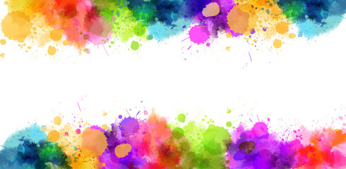 Wall Mural - Banner background with colorful watercolor imitation splash blots frame. Template for your designs.