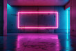 Empty minimalist frame illuminated by vibrant pink neon lighting, set against grungy wall with ample space for text. Perfect for event visuals, promotional content.