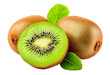 © ronstik - kiwi whole and cross section with leaves isolated on white or transparent background