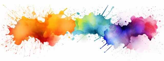 Poster - Abstract colorful rainbow color painting illustration banner panorama long wide - watercolor splashes, isolated on white background