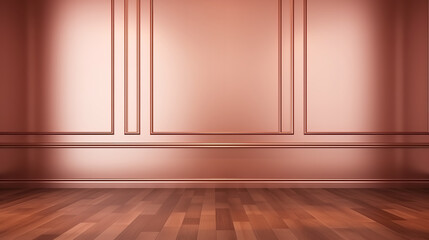 Wall Mural - empty Rose Gold wall. dark brown wooden floor