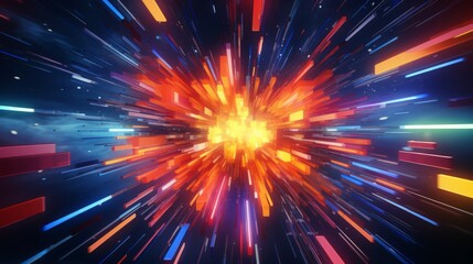Wall Mural - Vibrant 4k hd photo: energetic explosion of colors from neon geometric shapes collision
