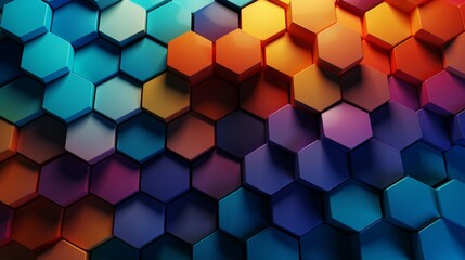 Poster - vibrant 3d hexagonal abstract background in a burst of colors - geometric artistic render for graphic design