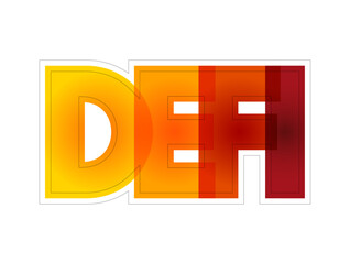 Poster - DeFi Decentralized Finance - blockchain-based form of finance that does not rely on central financial intermediaries, colorful text concept background