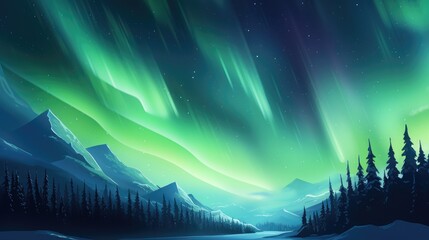 Wall Mural - Landscape with aurora borealis in the night sky during winter in the arctic