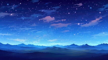 Wall Mural - panorama meadow with dark blue starry night sky background