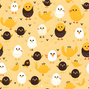colorful cute chicks pattern, vibrant color, tile pattern
