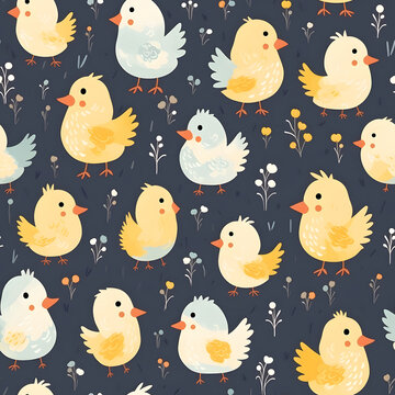 colorful cute chicks pattern, vibrant color, tile pattern