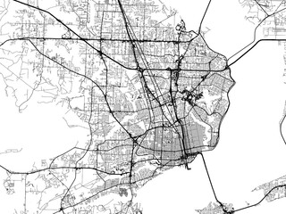 Vector road map of the city of  Pensacola  Florida in the United States of America with black roads on a white background.