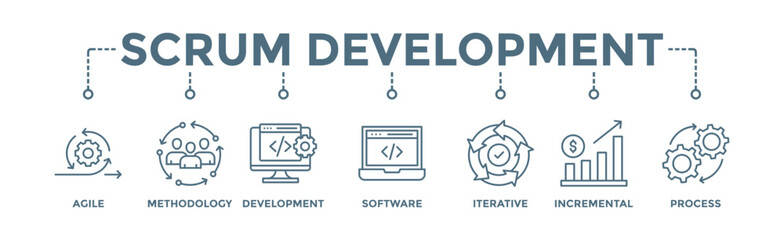 Scrum development banner web icon vector illustration concept with icon of agile, methodology, development, software, iterative, incremental and process