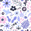 Hand drawn abstract summer flowers seamless pattern. Great for fabric or wrapping paper
