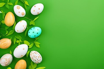 easter eggs on green background