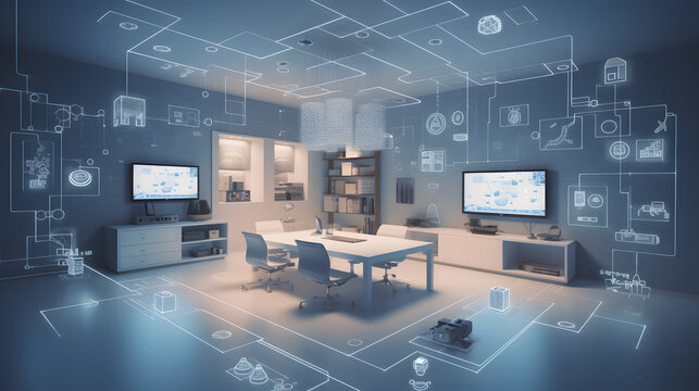 futuristic smart home interiors showcase the internet of things (iot) connectivity concept with netw