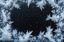 Frost Pattern On Black Background Frame With Ice Structure For Adding Frost Effect To Glass
