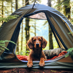 Wall Mural - Dog in a tent.