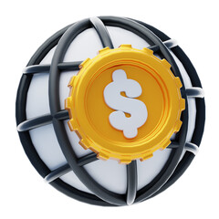 Aufkleber - Global Economy In Focus A 3D Visualization Within The Globe Frame. 3d illustration, 3d element, 3d rendering. 3d visualization isolated on a transparent background