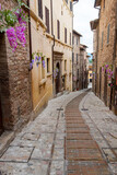 Fototapeta Uliczki - Cobblestone Pedestrian Alley in Spello - Italy