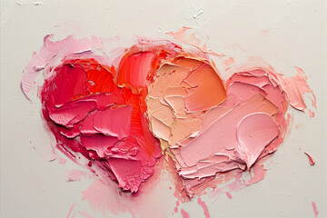 Wall Mural - Valentine's day painted love hearts in thick paint, red orange and pink colors