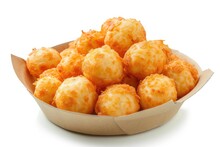 Cheese Ball Or Cheesy Puffs On White Plate Isolated On White With Clipping Path