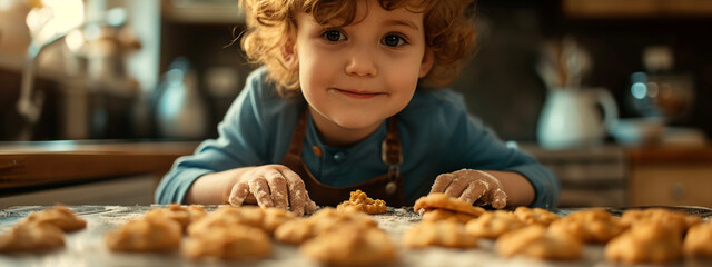 Wall Mural - A child makes a cookie. Selective focus. Generative AI,