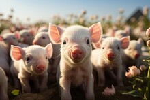 Ecological Pigs And Piglets At The Domestic Farm, Pigs At Factory