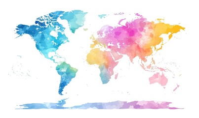 Flat world map Bright pastel colors