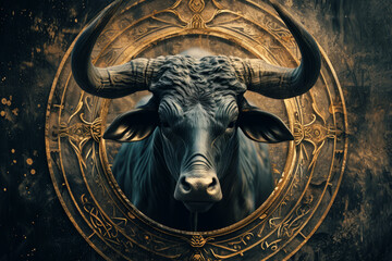 taurus zodiac sign against horoscope wheel. astrology calendar. esoteric horoscope and fortune telli