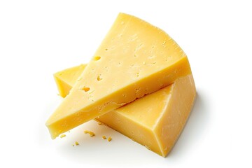 Wall Mural - Top view of cheddar cheese on a white background