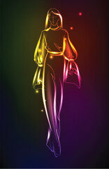 Wall Mural - Hand-drawn fashion model from a neon. A light girl's. Fashion girl.