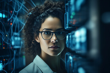 Poster - Successful Male Female Data Center IT Specialist Computer technologies Generative AI picture