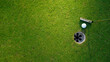 © ChampZ - Top view of a golf ball with putter on green course at hole.