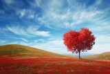 Fototapeta Natura - red tree of love in red flower field pragma