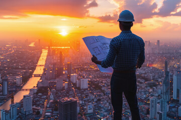 Wall Mural - worker at sunset. 