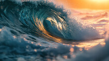 Beautiful Ocean Wave At Sunset 