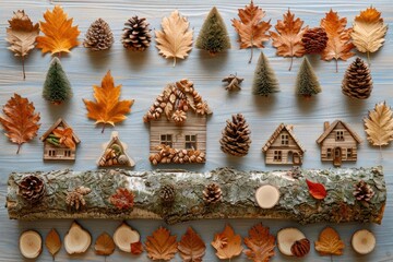 artwork made out of autumn leaves and branches, autumn background